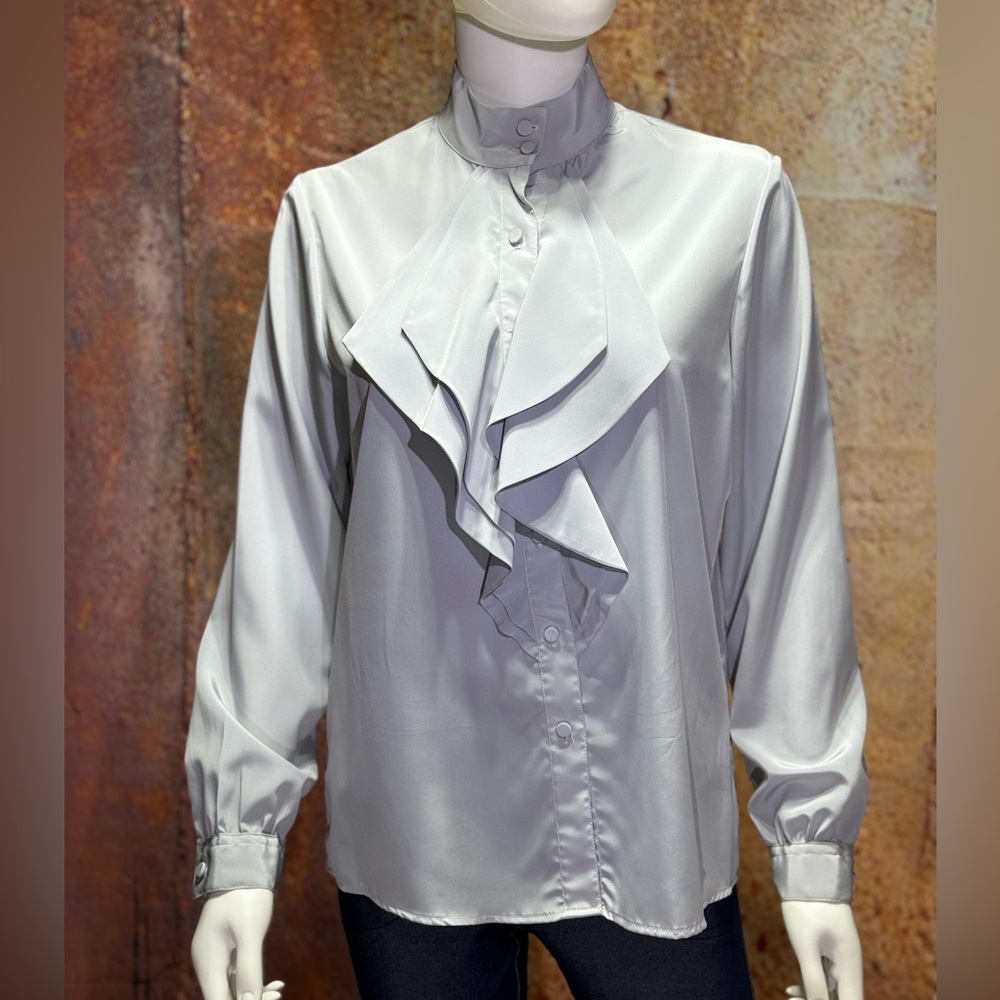 Gray Ruffled Blouse NWOT